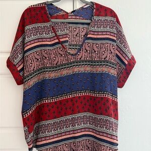 Bohemian Red and Blue Patterned Women's Top